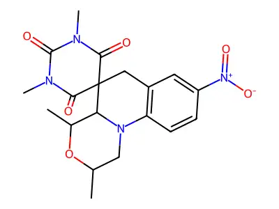 1',2,3',4-Tetramethyl-8-nitro-1,2,4,4a-tetrahydro-2'H,6H-spiro[[1,4]oxazino[4,3-a]quinoline-5,5'-pyrimidine]-2',4',6'(1'H,3'H)-trione structure