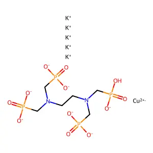 Pentapotassium cupric ethylenedi(nitrilodi(methylenephosphonate)) structure