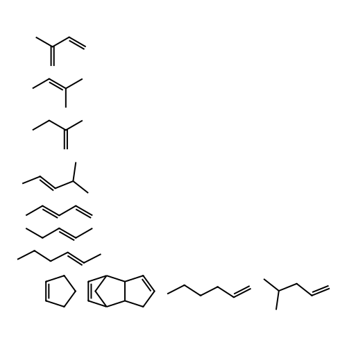 4,7-Methano-1H-indene, 3a,4,7,7a-tetrahydro-, polymer with cyclopentene, 1-hexene, 2-hexene, 2-methyl-1,3-butadiene, 2-methyl-1-butene, 2-methyl-2-butene, 4-methyl-1-pentene, 4-methyl-2-pentene, 1,3-pentadiene and 2-pentene structure