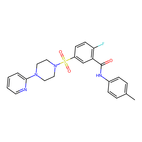 2-fluoro-N-(4-methylphenyl)-5-(4-pyridin-2-ylpiperazin-1-yl)sulfonylbenzamide structure
