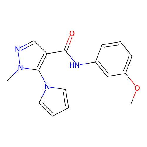 N-(3-methoxyphenyl)-1-methyl-5-(1H-pyrrol-1-yl)-1H-pyrazole-4-carboxamide structure
