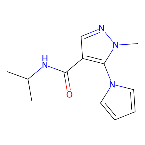 1-methyl-N-(propan-2-yl)-5-(1H-pyrrol-1-yl)-1H-pyrazole-4-carboxamide structure