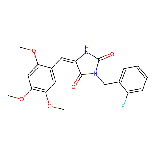 (5E)-3-[(2-fluorophenyl)methyl]-5-[(2,4,5-trimethoxyphenyl)methylidene]imidazolidine-2,4-dione structure