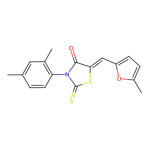 (Z)-3-(2,4-dimethylphenyl)-5-((5-methylfuran-2-yl)methylene)-2-thioxothiazolidin-4-one structure