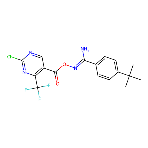 O1-{[2-chloro-4-(trifluoromethyl)pyrimidin-5-yl]carbonyl}-4-(tert-butyl)benzene-1-carbohydroximamide structure
