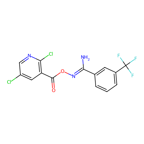 O1-[(2,5-dichloro-3-pyridyl)carbonyl]-3-(trifluoromethyl)benzene-1-carbohydroximamide structure