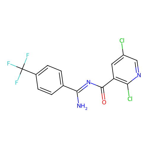 N3-imino[4-(trifluoromethyl)phenyl]methyl-2,5-dichloronicotinamide structure