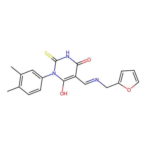 (5E)-1-(3,4-dimethylphenyl)-5-[(furan-2-ylmethylamino)methylidene]-2-sulfanylidene-1,3-diazinane-4,6-dione structure