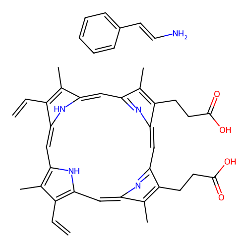 21H,23H-Porphine-2-propanoic acid, 7,12(or 8,13)-diethenyl-3,8,13,17(or3,7,12,17)-tetramethyl-18-(3-oxo-3-((2-phenylethenyl)amino)propyl)- structure