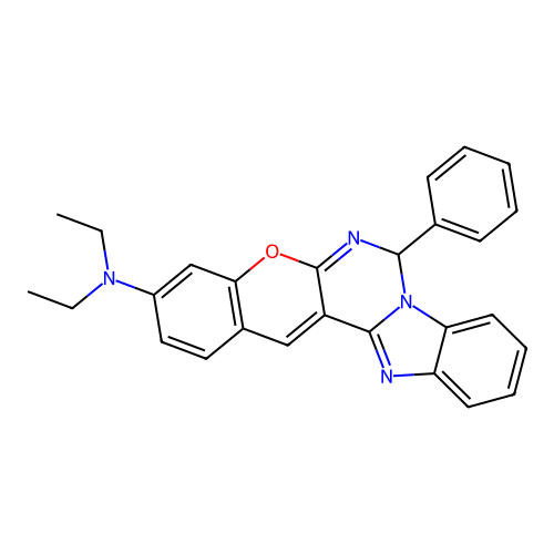 N,N-diethyl-7-phenyl-7H-benzo[4,5]imidazo[1,2-c]chromeno[3,2-e]pyrimidin-3-amine structure