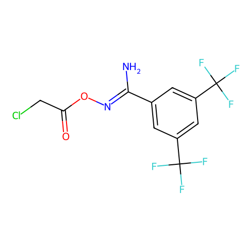 O1-(2-chloroacetyl)-3,5-di(trifluoromethyl)benzene-1-carbohydroximamide structure