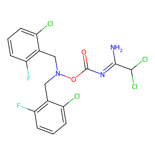 N,N-bis(2-chloro-6-fluorobenzyl)-N-({[(2,2-dichloroethanimidoyl)amino]carbonyl}oxy)amine structure