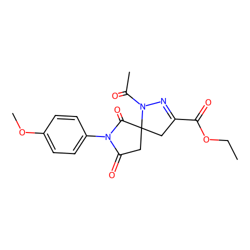 ethyl 1-acetyl-7-(4-methoxyphenyl)-6,8-dioxo-1,2,7-triazaspiro[4.4]non-2-ene-3-carboxylate structure