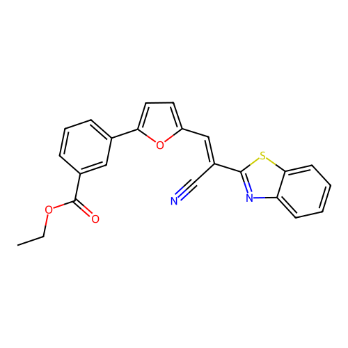 ethyl 3-{5-[(E)-2-(1,3-benzothiazol-2-yl)-2-cyanoethenyl]furan-2-yl}benzoate structure