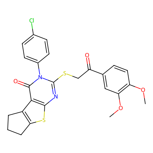 3-(4-chlorophenyl)-2-((2-(3,4-dimethoxyphenyl)-2-oxoethyl)thio)-6,7-dihydro-3H-cyclopenta[4,5]thieno[2,3-d]pyrimidin-4(5H)-one structure