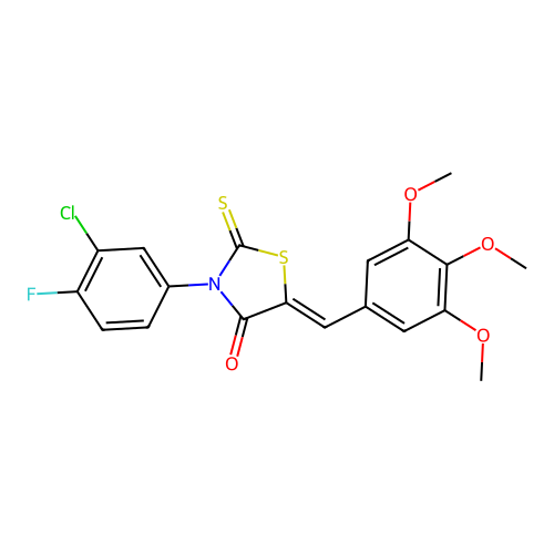 (Z)-3-(3-chloro-4-fluorophenyl)-2-thioxo-5-(3,4,5-trimethoxybenzylidene)thiazolidin-4-one structure