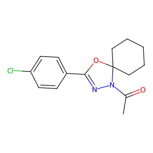 1-[3-(4-Chlorophenyl)-4-oxa-1,2-diazaspiro[4.5]dec-2-en-1-yl]ethanone structure