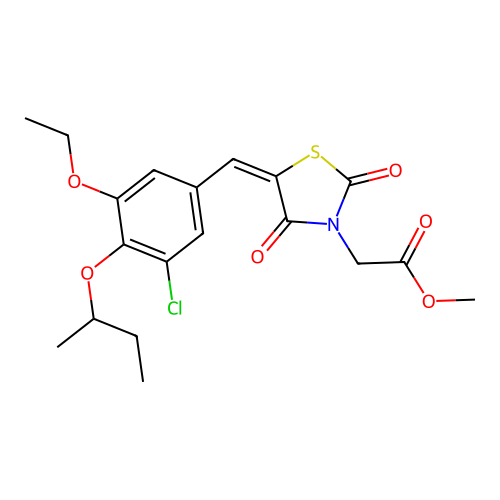 methyl {(5E)-5-[4-(butan-2-yloxy)-3-chloro-5-ethoxybenzylidene]-2,4-dioxo-1,3-thiazolidin-3-yl}acetate structure