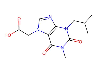 1,2,3,6-Tetrahydro-1-methyl-3-(2-methylpropyl)-2,6-dioxo-7H-purine-7-acetic acid structure