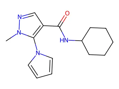 N-cyclohexyl-1-methyl-5-pyrrol-1-ylpyrazole-4-carboxamide structure