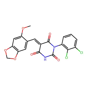 (5E)-1-(2,3-dichlorophenyl)-5-[(6-methoxy-1,3-benzodioxol-5-yl)methylidene]-1,3-diazinane-2,4,6-trione structure
