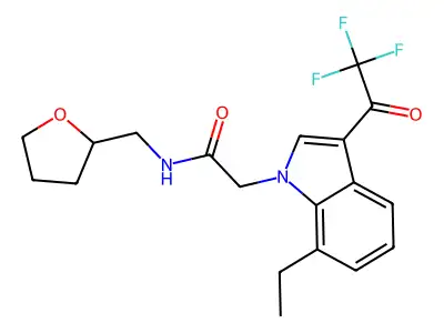 2-[7-ethyl-3-(2,2,2-trifluoroacetyl)indol-1-yl]-N-(oxolan-2-ylmethyl)acetamide structure