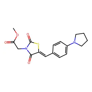 methyl {(5E)-2,4-dioxo-5-[4-(pyrrolidin-1-yl)benzylidene]-1,3-thiazolidin-3-yl}acetate structure