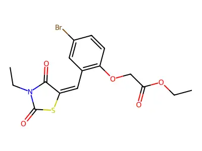 ethyl {4-bromo-2-[(E)-(3-ethyl-2,4-dioxo-1,3-thiazolidin-5-ylidene)methyl]phenoxy}acetate structure