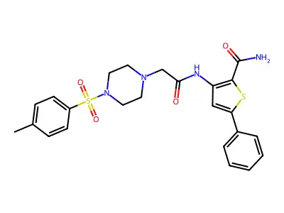 3-[[2-[4-(4-methylphenyl)sulfonylpiperazin-1-yl]acetyl]amino]-5-phenylthiophene-2-carboxamide structure