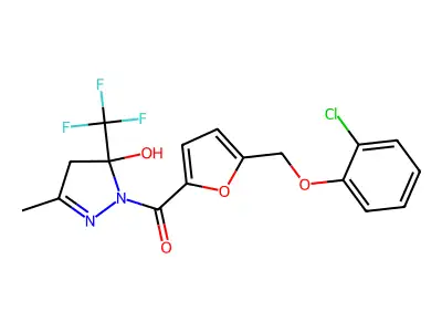 [5-[(2-chlorophenoxy)methyl]furan-2-yl]-[5-hydroxy-3-methyl-5-(trifluoromethyl)-4H-pyrazol-1-yl]methanone structure