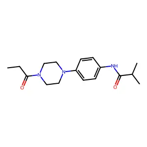 2-methyl-N-[4-(4-propanoylpiperazin-1-yl)phenyl]propanamide structure