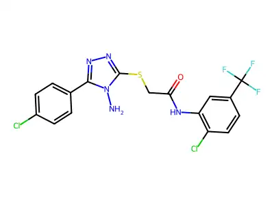 2-[4-amino-5-(4-chlorophenyl)(1,2,4-triazol-3-ylthio)]-N-[2-chloro-5-(trifluor omethyl)phenyl]acetamide structure