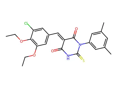 (5E)-5-(3-chloro-4,5-diethoxybenzylidene)-1-(3,5-dimethylphenyl)-2-thioxodihydropyrimidine-4,6(1H,5H)-dione structure
