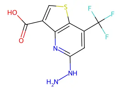 5-Hydrazino-7-(trifluoromethyl)thieno[3,2-b]pyridine-3-carboxylic acid structure