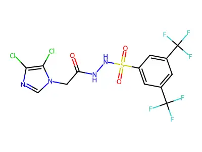 N'1-[2-(4,5-dichloro-1H-imidazol-1-yl)acetyl]-3,5-di(trifluoromethyl)benzene-1-sulphonohydrazide structure