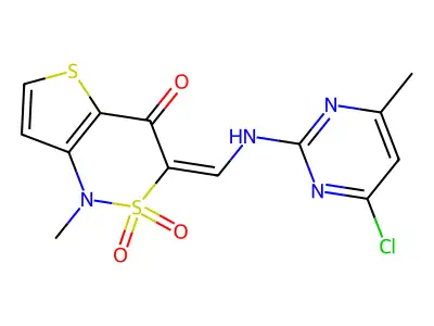 (3E)-3-[[(4-chloro-6-methylpyrimidin-2-yl)amino]methylidene]-1-methyl-2,2-dioxothieno[3,2-c]thiazin-4-one structure