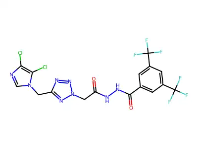 N'1-(2-{5-[(4,5-dichloro-1H-imidazol-1-yl)methyl]-2H-1,2,3,4-tetraazol-2-yl}acetyl)-3,5-di(trifluoromethyl)benzene-1-carbohydrazide structure