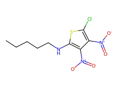 5-chloro-3,4-dinitro-N-pentylthiophen-2-amine structure