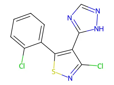 3-chloro-5-(2-chlorophenyl)-4-(1H-1,2,4-triazol-5-yl)isothiazole structure
