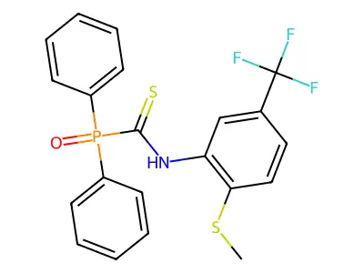 N-[2-(methylthio)-5-(trifluoromethyl)phenyl]oxo(diphenyl)phosphoranecarbothioamide structure