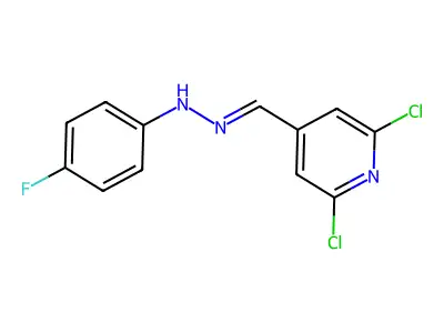 N-[(E)-(2,6-dichloropyridin-4-yl)methylideneamino]-4-fluoroaniline structure