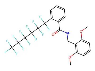 N-(2,6-dimethoxybenzyl)-2-(1,1,2,2,3,3,4,4,5,5,6,6,6-tridecafluorohexyl)benzamide structure