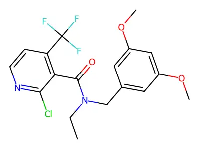2-chloro-N-(3,5-dimethoxybenzyl)-N-ethyl-4-(trifluoromethyl)nicotinamide structure