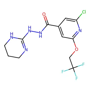 2-Chloro-N'-(1,4,5,6-tetrahydropyrimidin-2-yl)-6-(2,2,2-trifluoroethoxy)isonicotinohydrazide structure