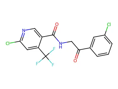 6-chloro-N-[2-(3-chlorophenyl)-2-oxoethyl]-4-(trifluoromethyl)nicotinamide structure