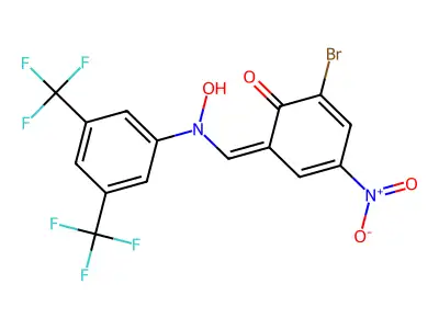 (3-bromo-2-hydroxy-5-nitrobenzylidene)[3,5-di(trifluoromethyl)phenyl]ammoniumolate structure