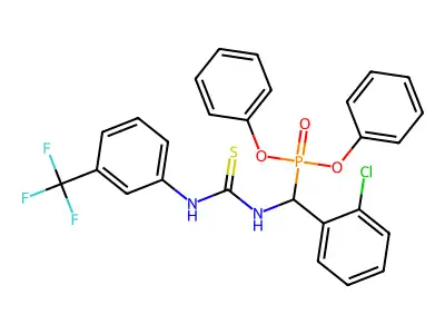 diphenyl [(2-chlorophenyl)({[3-(trifluoromethyl)anilino]carbothioyl}amino)methyl]phosphonate structure