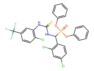 diphenyl [({[2-chloro-5-(trifluoromethyl)anilino]carbothioyl}amino)(2,4-dichlorophenyl)methyl]phosphonate structure