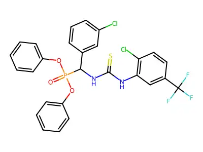 1-[(3-chlorophenyl)-diphenoxyphosphorylmethyl]-3-[2-chloro-5-(trifluoromethyl)phenyl]thiourea structure