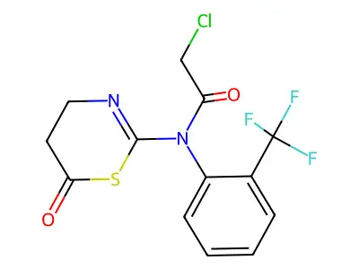 N1-(6-oxo-5,6-dihydro-4H-1,3-thiazin-2-yl)-N1-[2-(trifluoromethyl)phenyl]-2-chloroacetamide structure